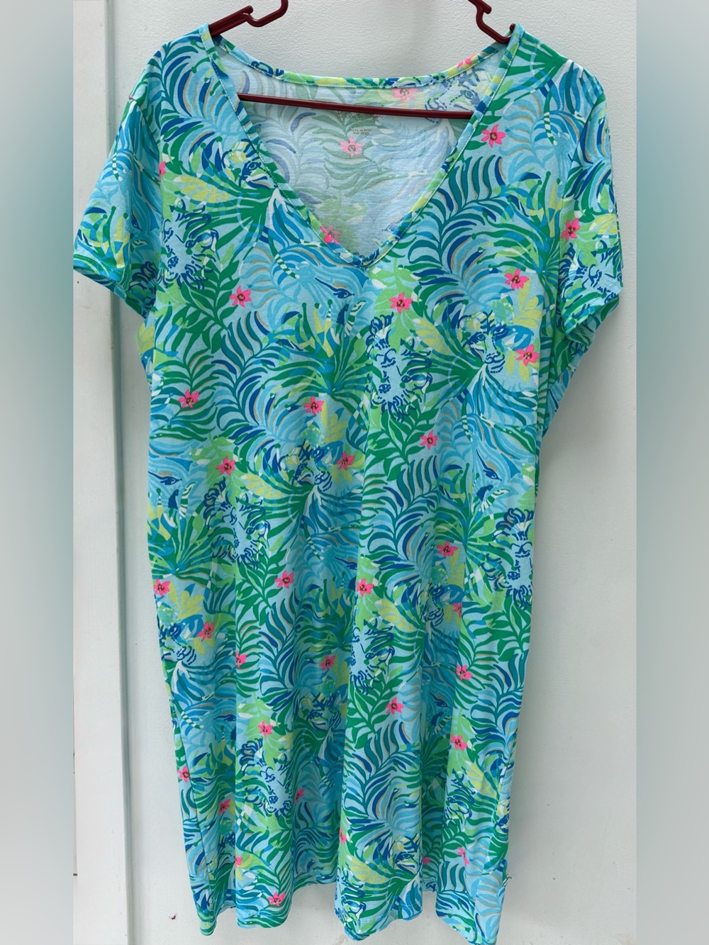 Lilly Pulitzer V-Neck Tropical dress- Blue, Green & Pink XL